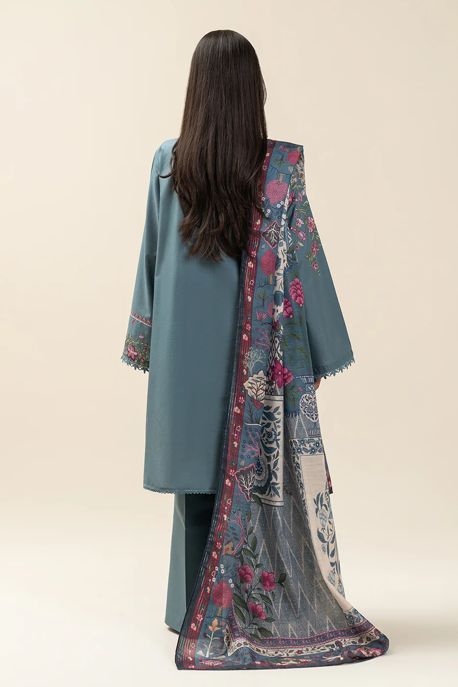 3 PIECE EMBROIDERED LAWN SUIT-ARCTIC BLUE (UNSTITCHED) - Image 2