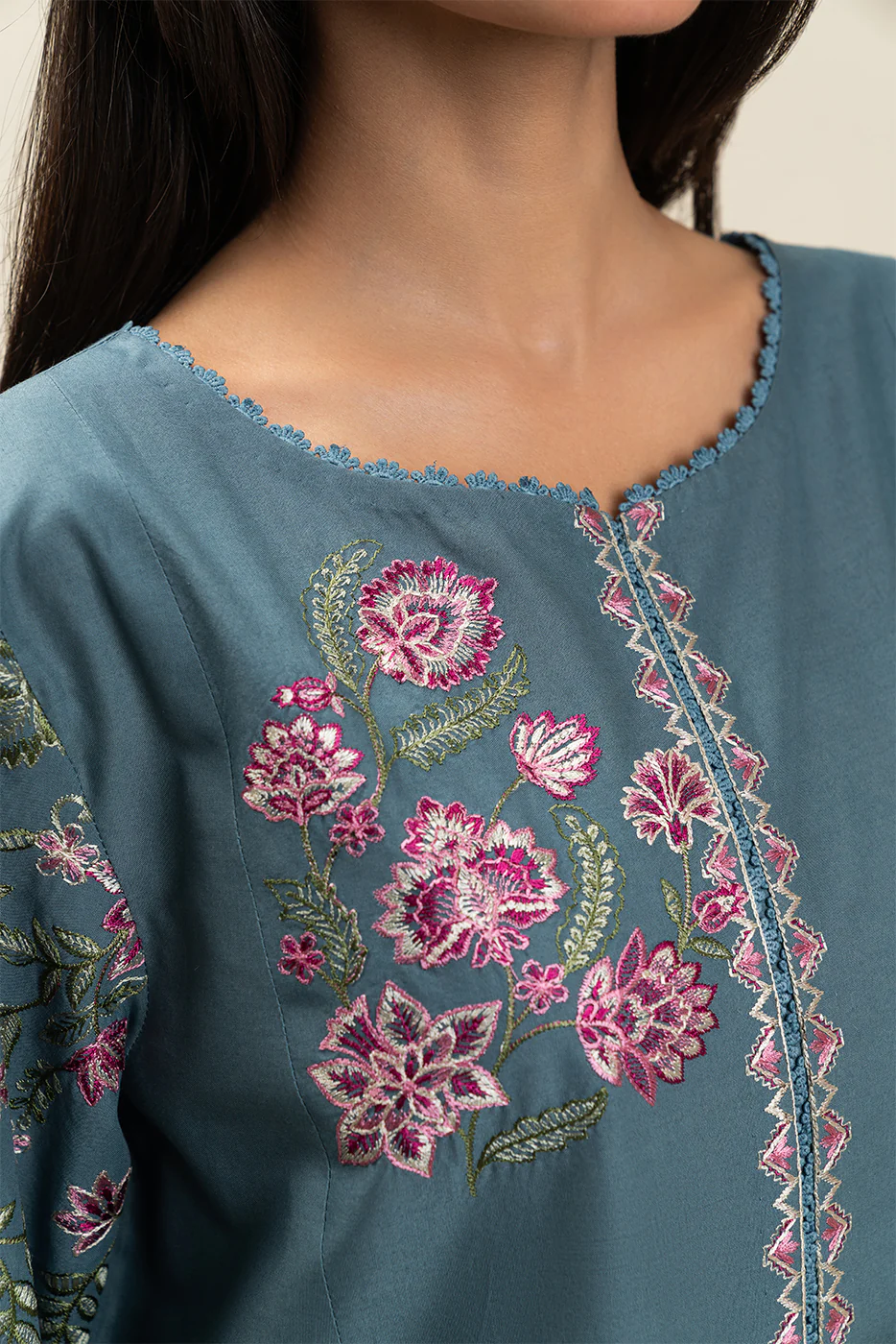 3 PIECE EMBROIDERED LAWN SUIT-ARCTIC BLUE (UNSTITCHED) - Image 3