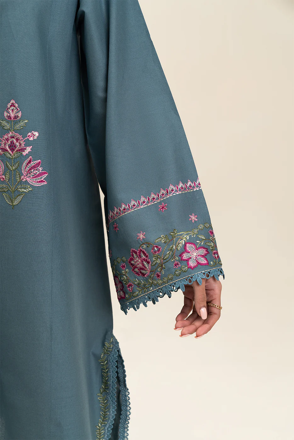 3 PIECE EMBROIDERED LAWN SUIT-ARCTIC BLUE (UNSTITCHED) - Image 4