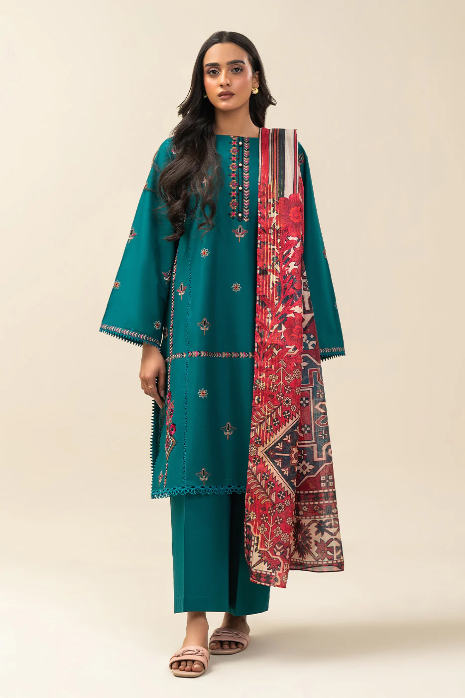 3 PIECE EMBROIDERED LAWN SUIT-TRIBAL CAMELLIA (UNSTITCHED) - Image 2