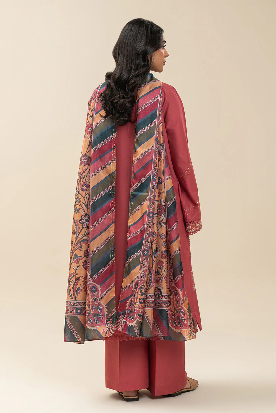 3 PIECE EMBROIDERED LAWN SUIT-CORAL CRANBERRY (UNSTITCHED) - Image 4