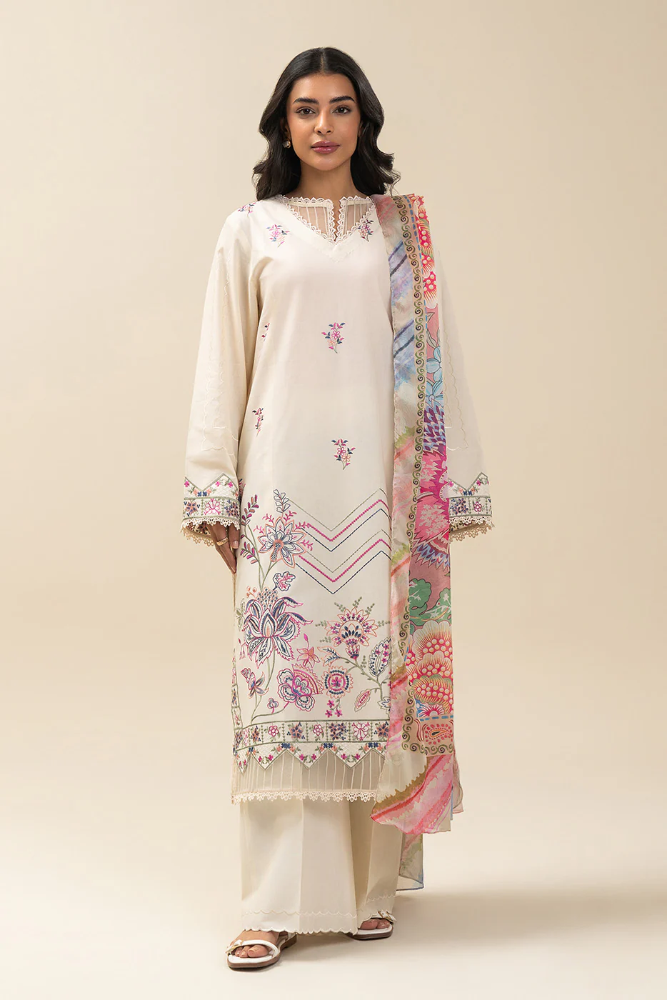 3 PIECE EMBROIDERED LAWN SUIT-CANDY FLOSS (UNSTITCHED) - Image 2