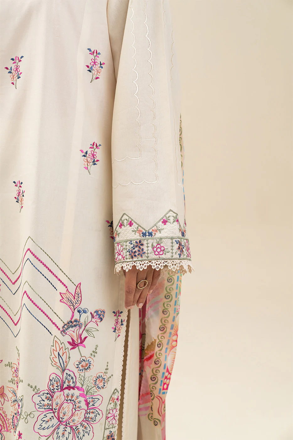 3 PIECE EMBROIDERED LAWN SUIT-CANDY FLOSS (UNSTITCHED) - Image 6