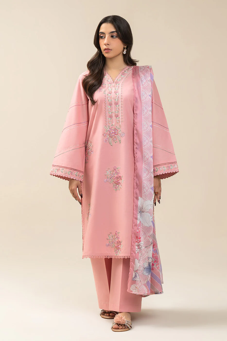 3 PIECE EMBROIDERED LAWN SUIT-BLUSH BLOOM (UNSTITCHED) - Image 2