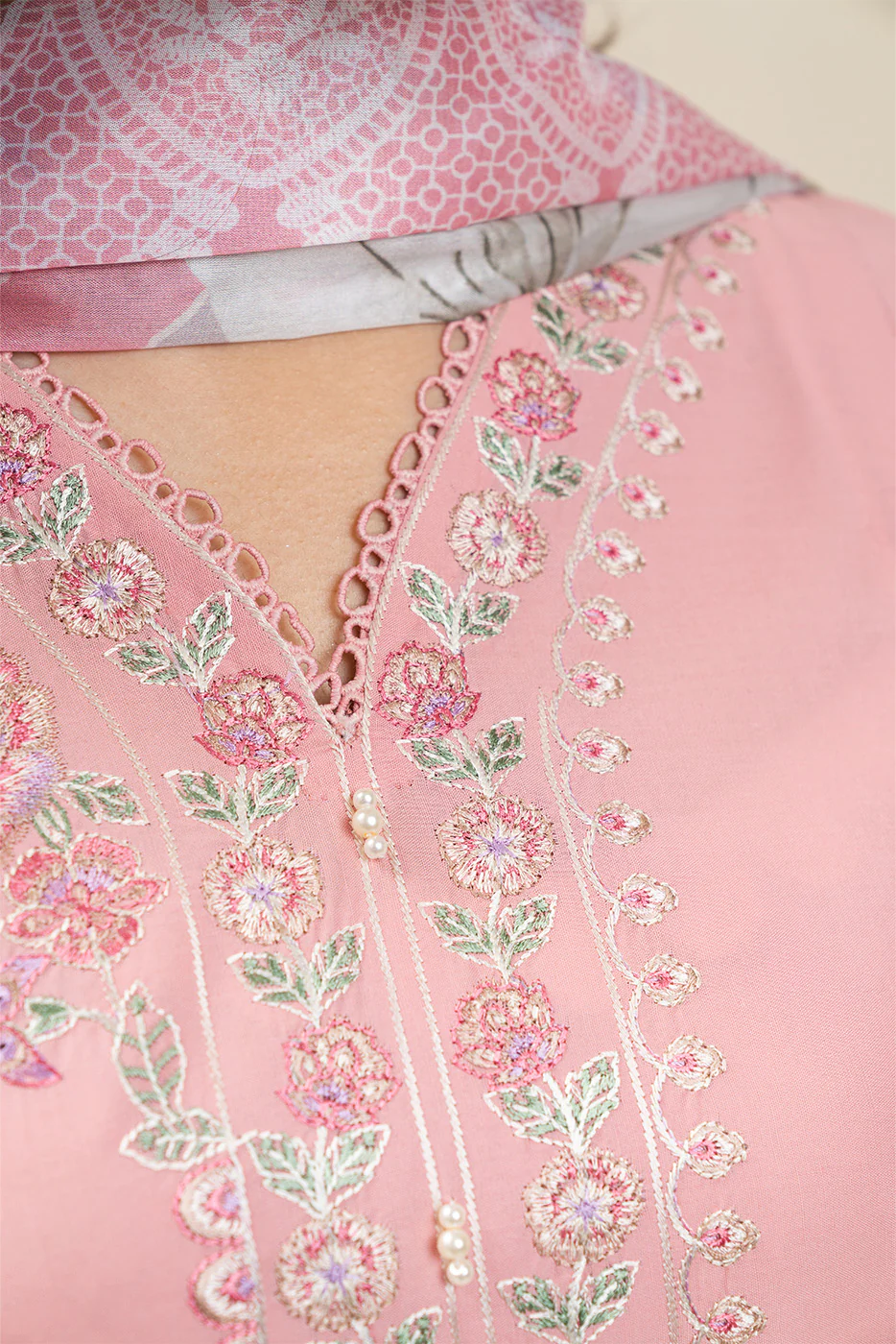 3 PIECE EMBROIDERED LAWN SUIT-BLUSH BLOOM (UNSTITCHED) - Image 5