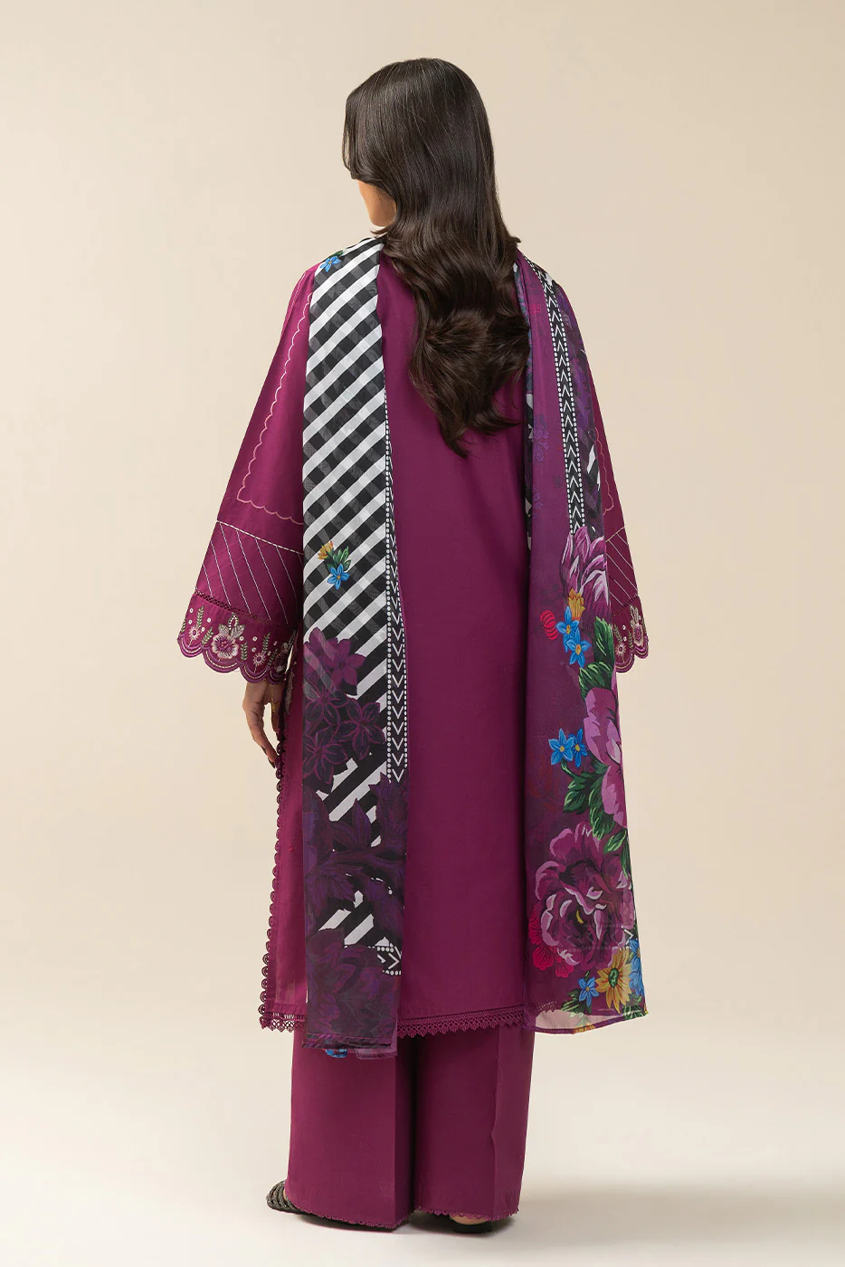 3 PIECE EMBROIDERED LAWN SUIT-CERISE DUSK (UNSTITCHED) - Image 4
