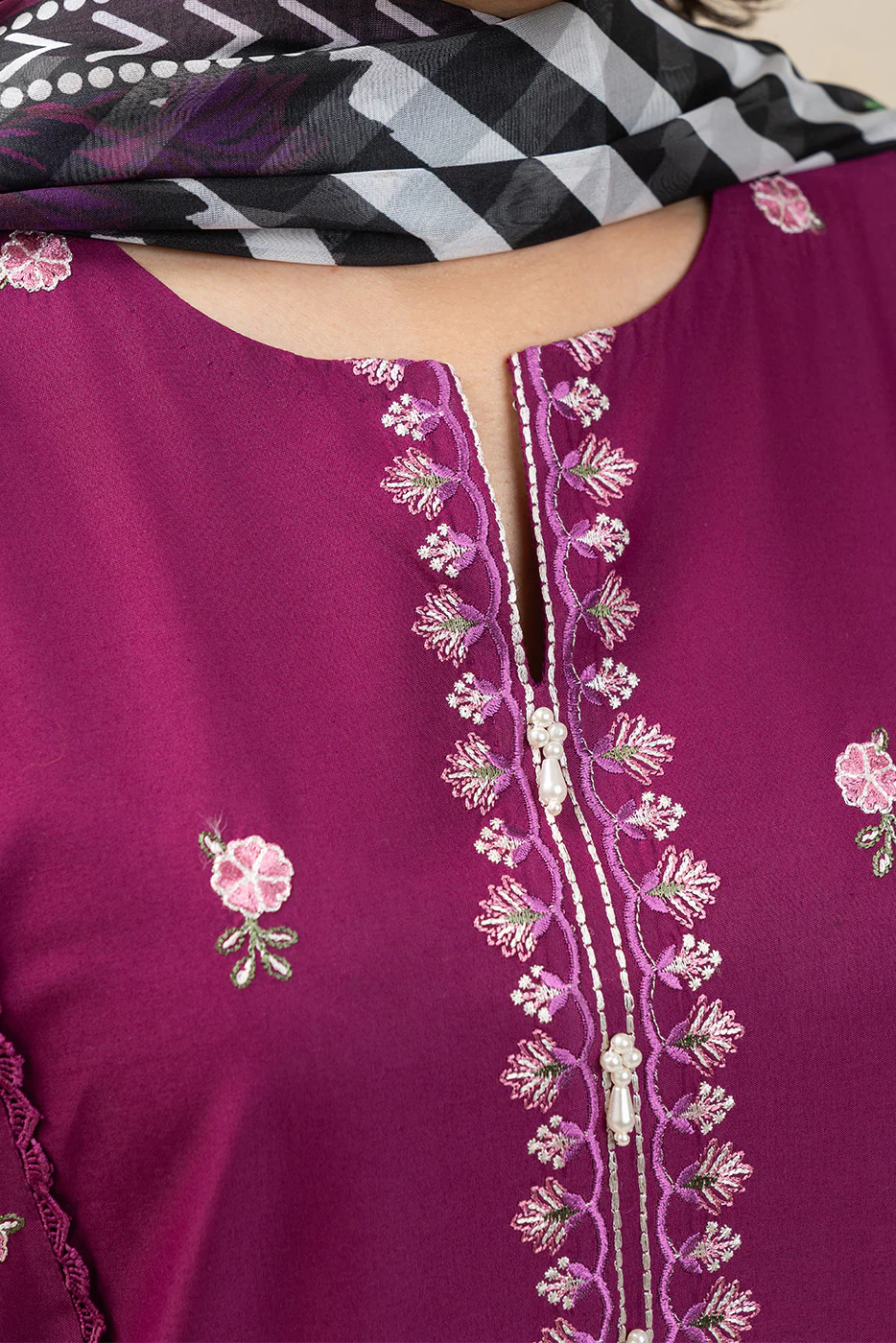 3 PIECE EMBROIDERED LAWN SUIT-CERISE DUSK (UNSTITCHED) - Image 5