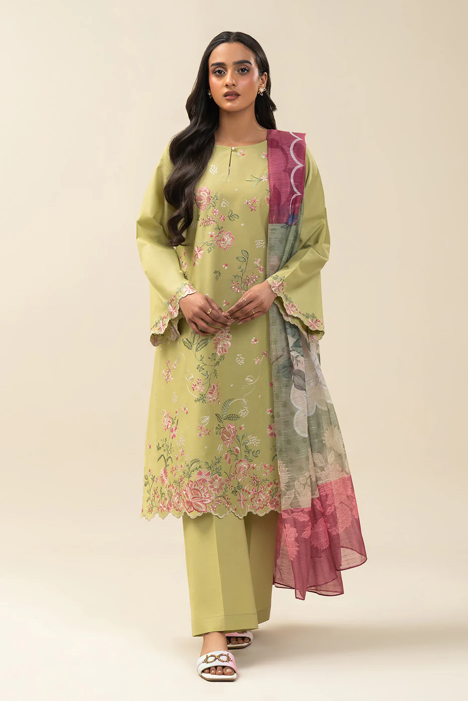 3 PIECE EMBROIDERED LAWN SUIT-SAGE BLOSSOM (UNSTITCHED) - Image 2