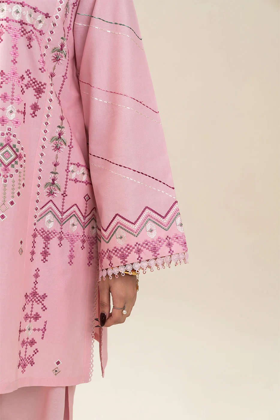 3 PIECE EMBROIDERED LAWN SUIT-ROSEATE (UNSTITCHED) - Image 6