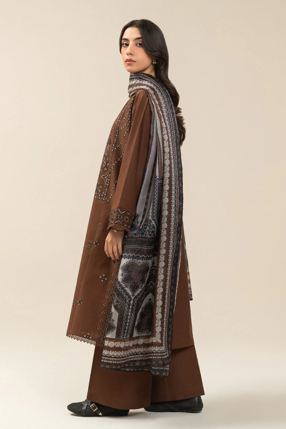 3 PIECE EMBROIDERED LAWN SUIT-MAHOGANY TRIBE (UNSTITCHED) - Image 3