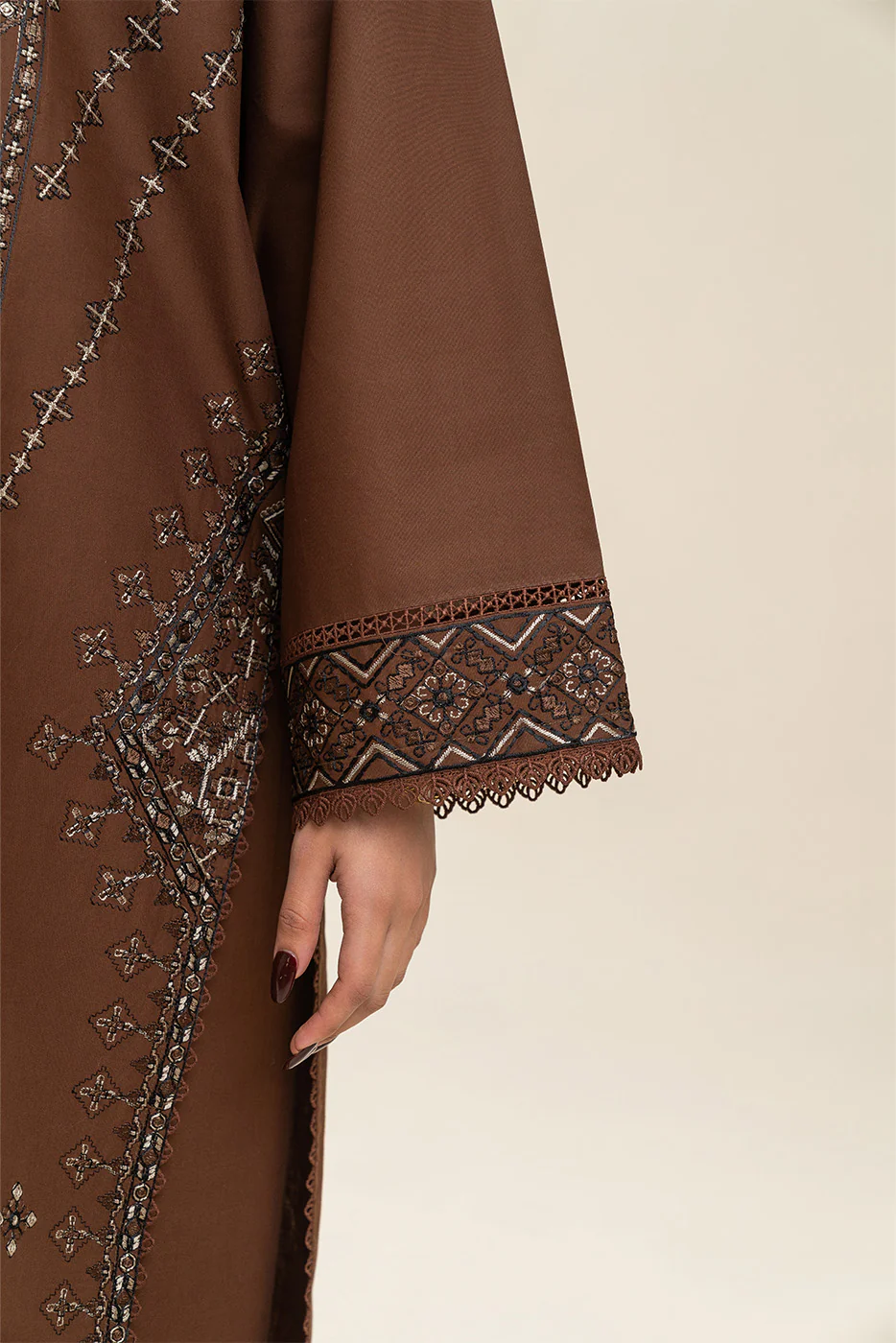 3 PIECE EMBROIDERED LAWN SUIT-MAHOGANY TRIBE (UNSTITCHED) - Image 6