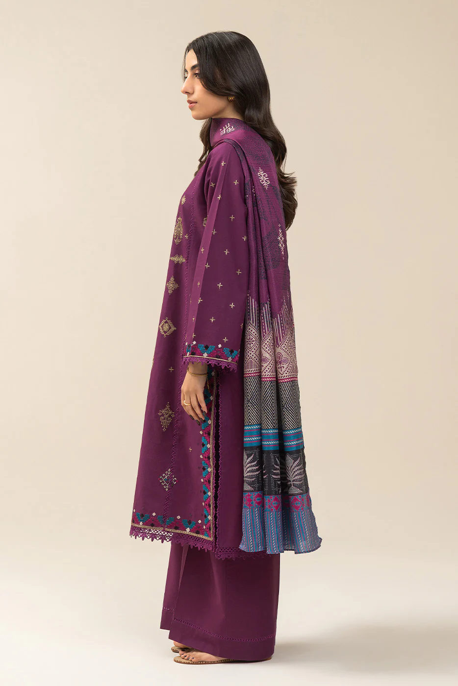 3 PIECE EMBROIDERED LAWN SUIT-TRIBAL WEFT (UNSTITCHED) - Image 3