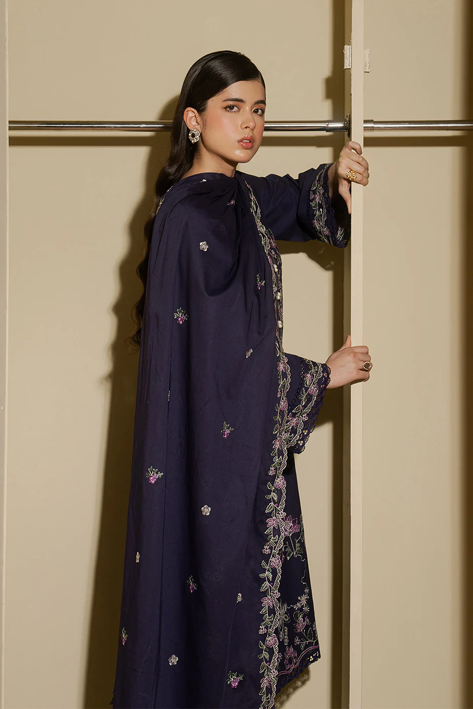 3 PIECE EMBROIDERED LAWN SUIT-PERIWINKLE (UNSTITCHED) - Image 2