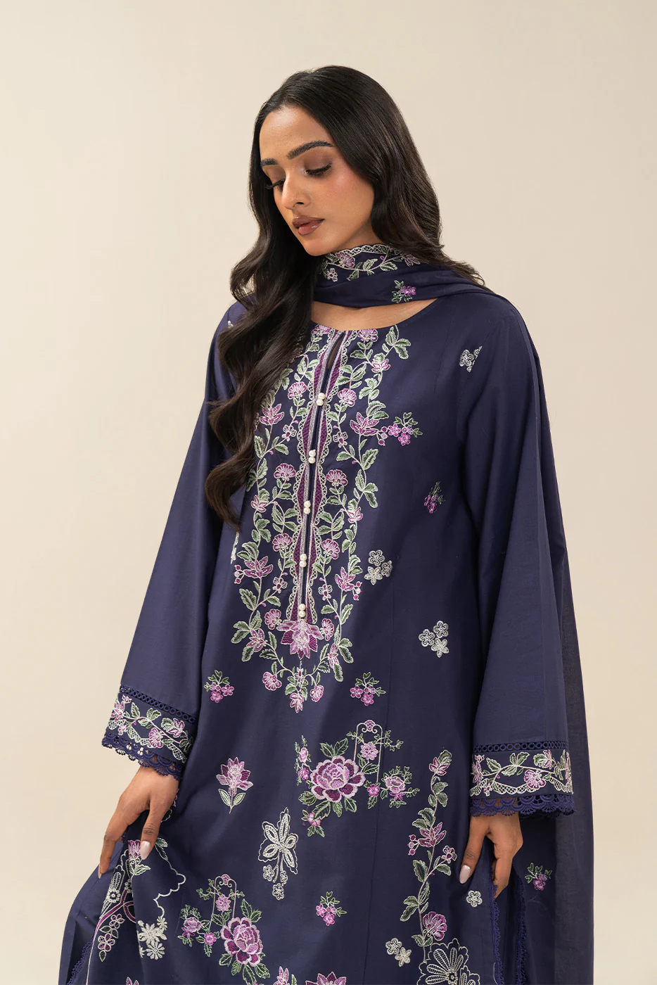 3 PIECE EMBROIDERED LAWN SUIT-PERIWINKLE (UNSTITCHED) - Image 3