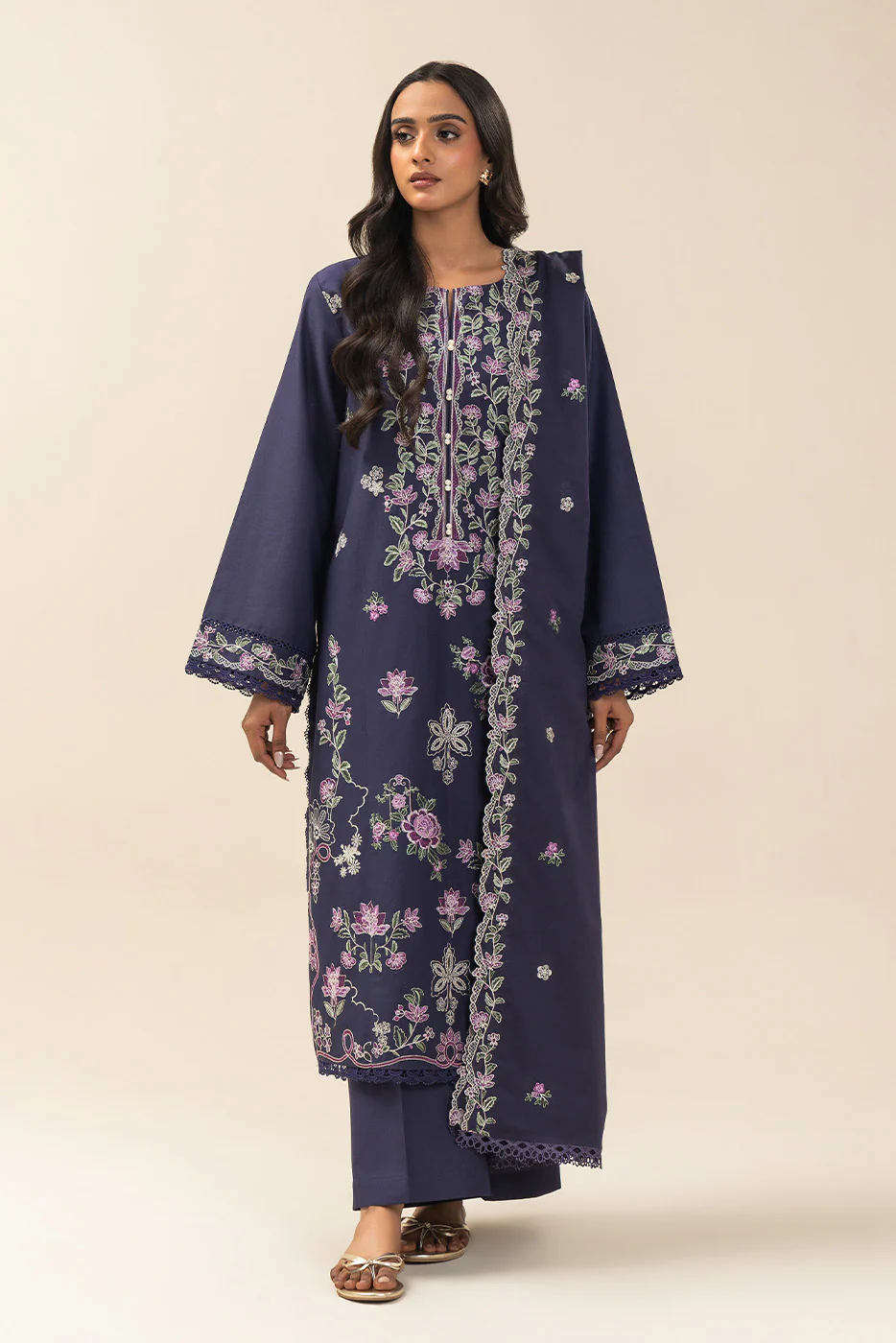 3 PIECE EMBROIDERED LAWN SUIT-PERIWINKLE (UNSTITCHED) - Image 4