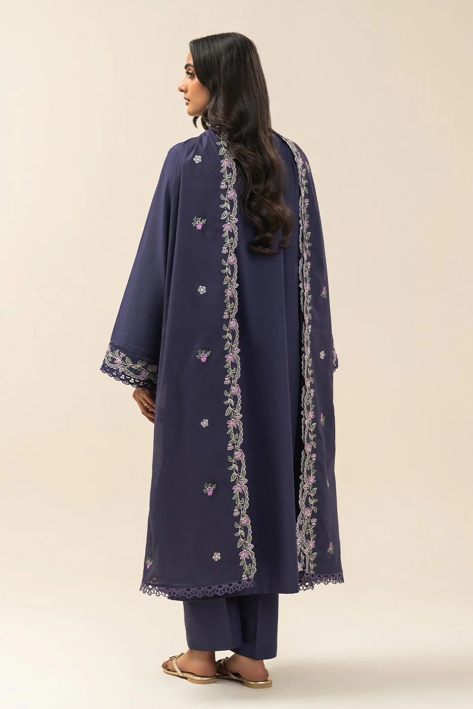 3 PIECE EMBROIDERED LAWN SUIT-PERIWINKLE (UNSTITCHED) - Image 5