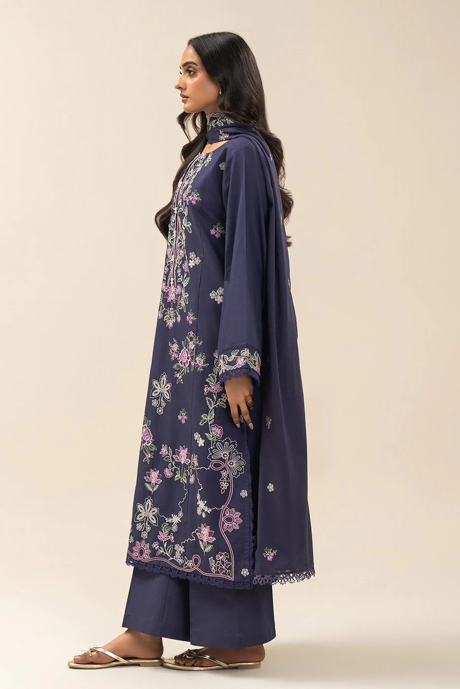 3 PIECE EMBROIDERED LAWN SUIT-PERIWINKLE (UNSTITCHED) - Image 6