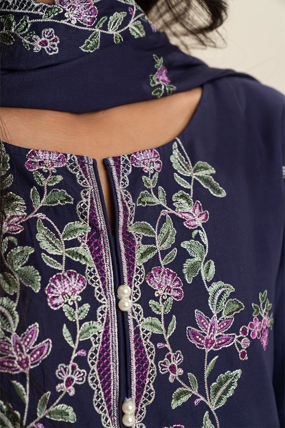 3 PIECE EMBROIDERED LAWN SUIT-PERIWINKLE (UNSTITCHED) - Image 7