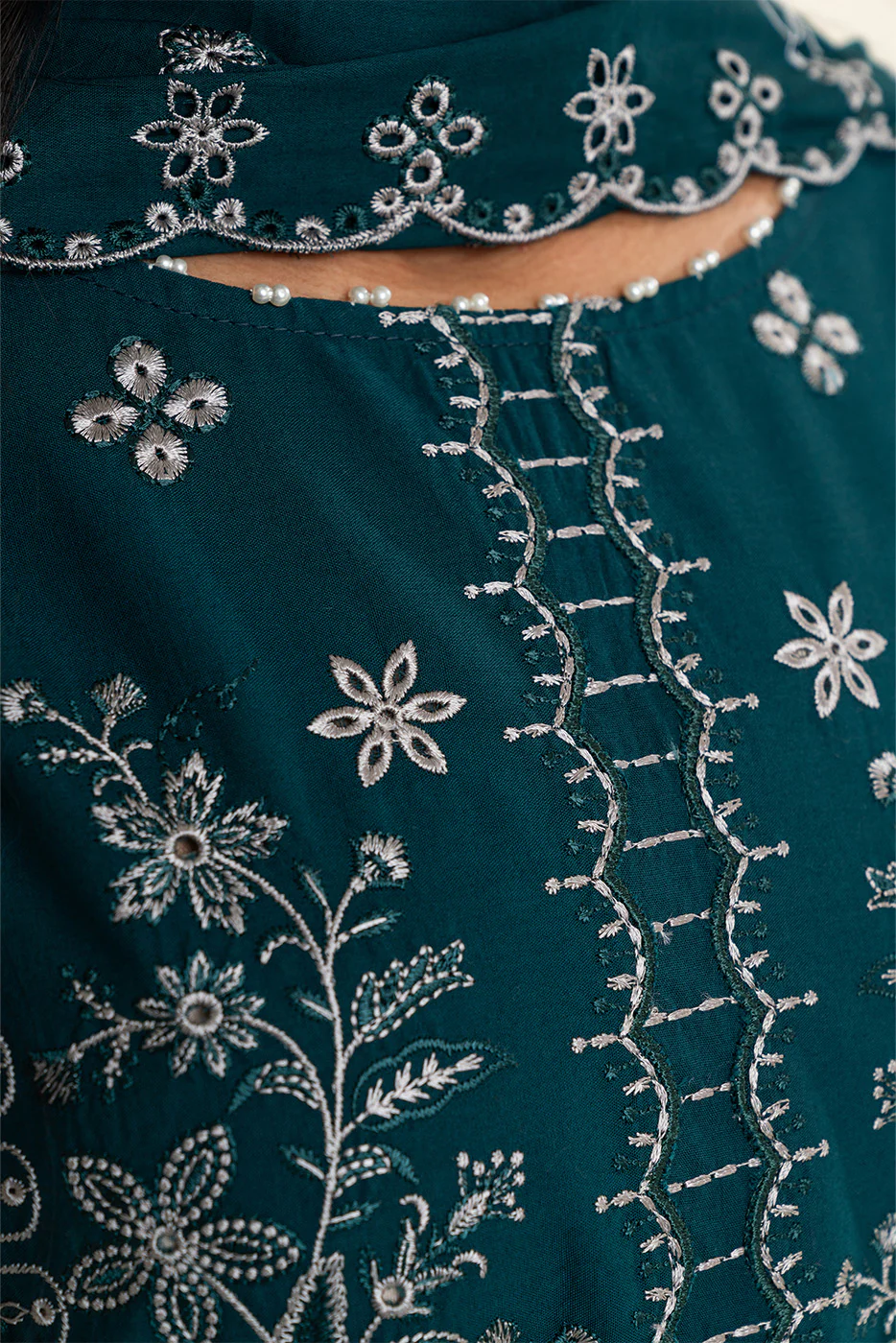 3 PIECE EMBROIDERED LAWN SUIT-STARDUST TEAL (UNSTITCHED) - Image 7