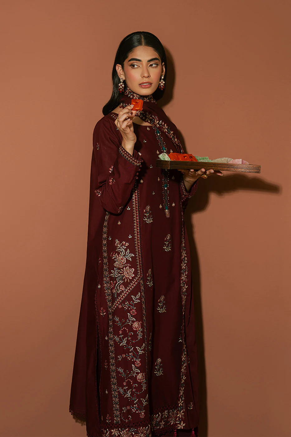 3 PIECE EMBROIDERED LAWN SUIT-MERLOT MISO (UNSTITCHED) - Image 3