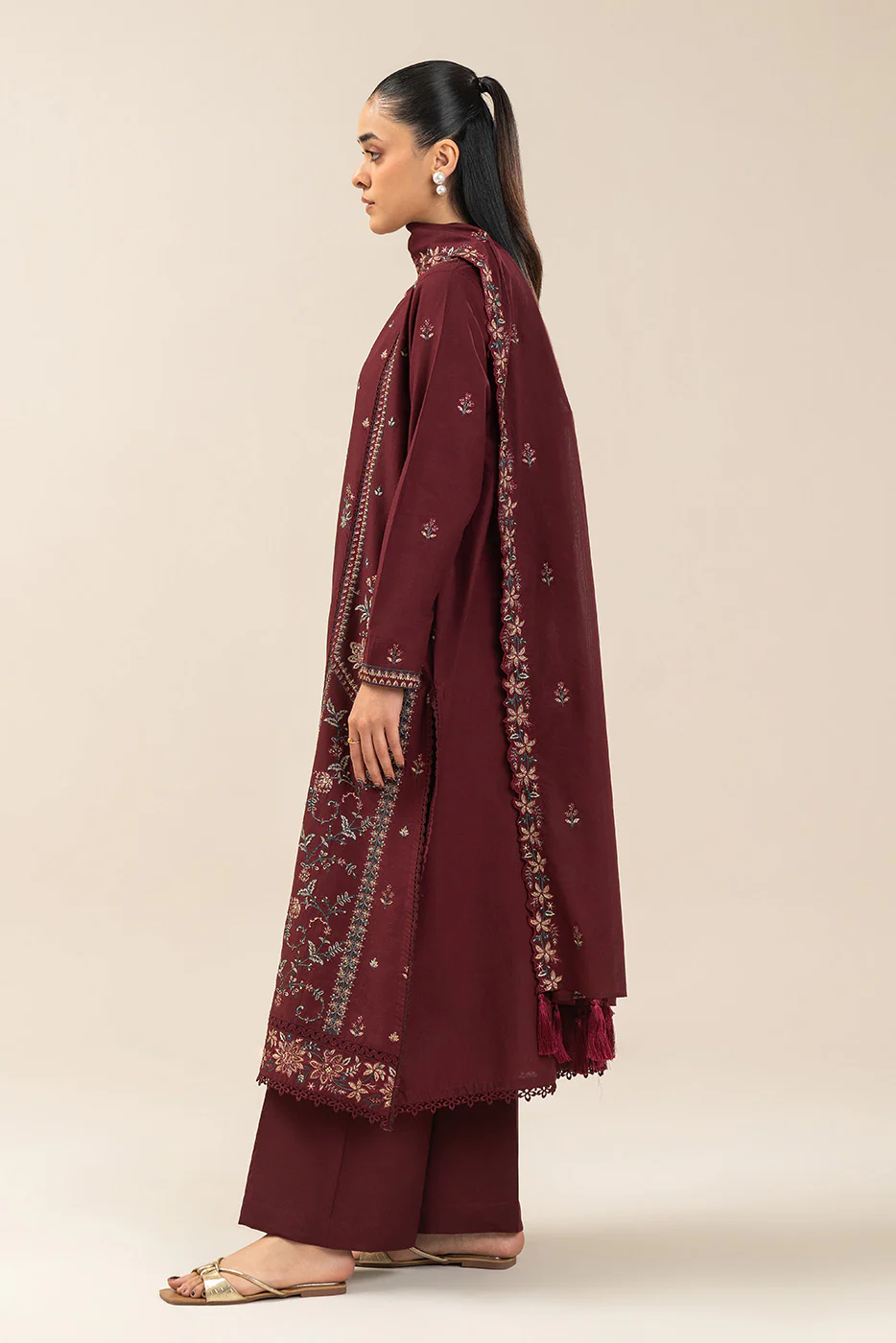 3 PIECE EMBROIDERED LAWN SUIT-MERLOT MISO (UNSTITCHED) - Image 7