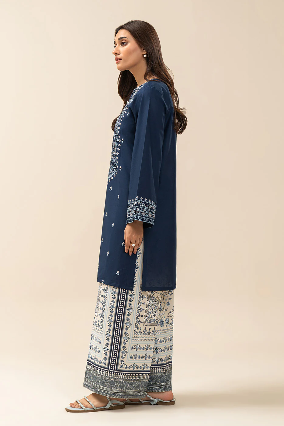 2 PIECE EMBROIDERED LAWN SUIT-NAVY SPRUCE (UNSTITCHED) - Image 2
