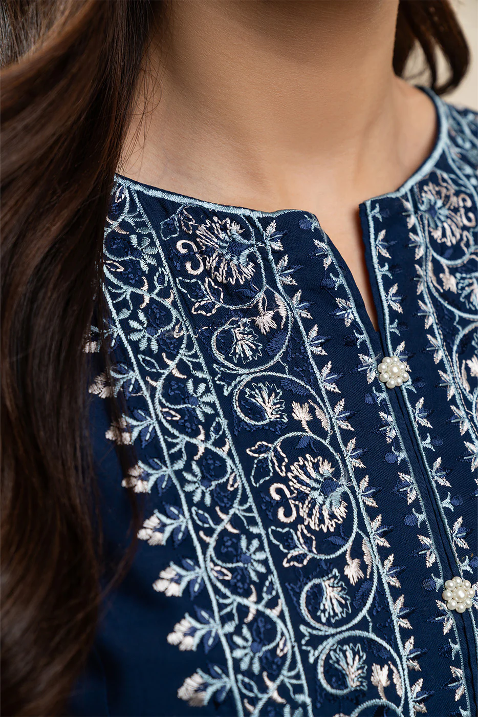 2 PIECE EMBROIDERED LAWN SUIT-NAVY SPRUCE (UNSTITCHED) - Image 3