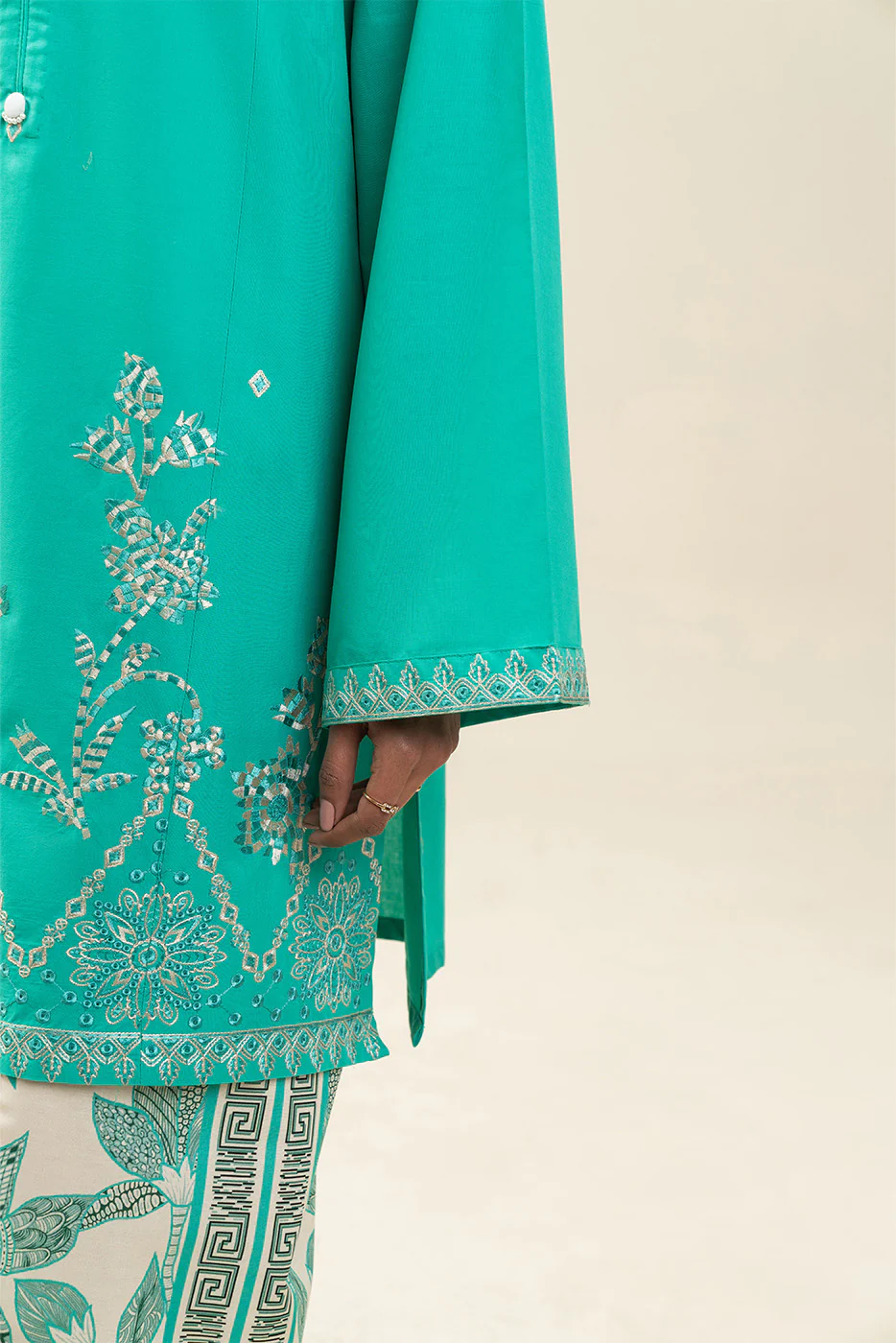 2 PIECE EMBROIDERED LAWN SUIT-MINT EDEN (UNSTITCHED) - Image 7