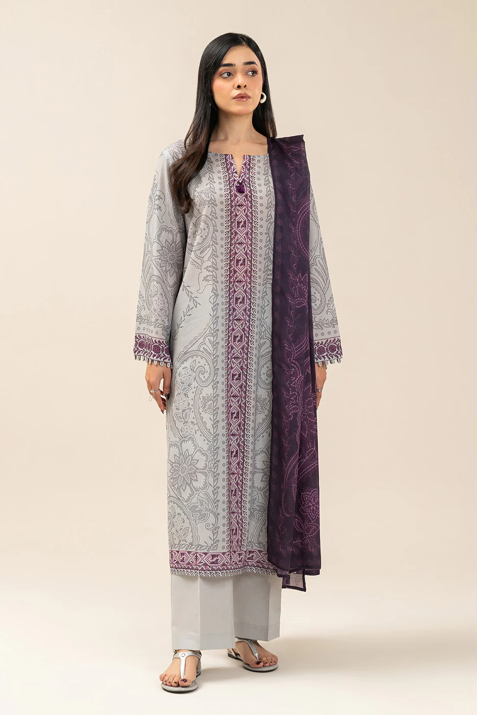 3 PIECE PRINTED LAWN SUIT-ARCANE MAUVE (UNSTITCHED) - Image 2