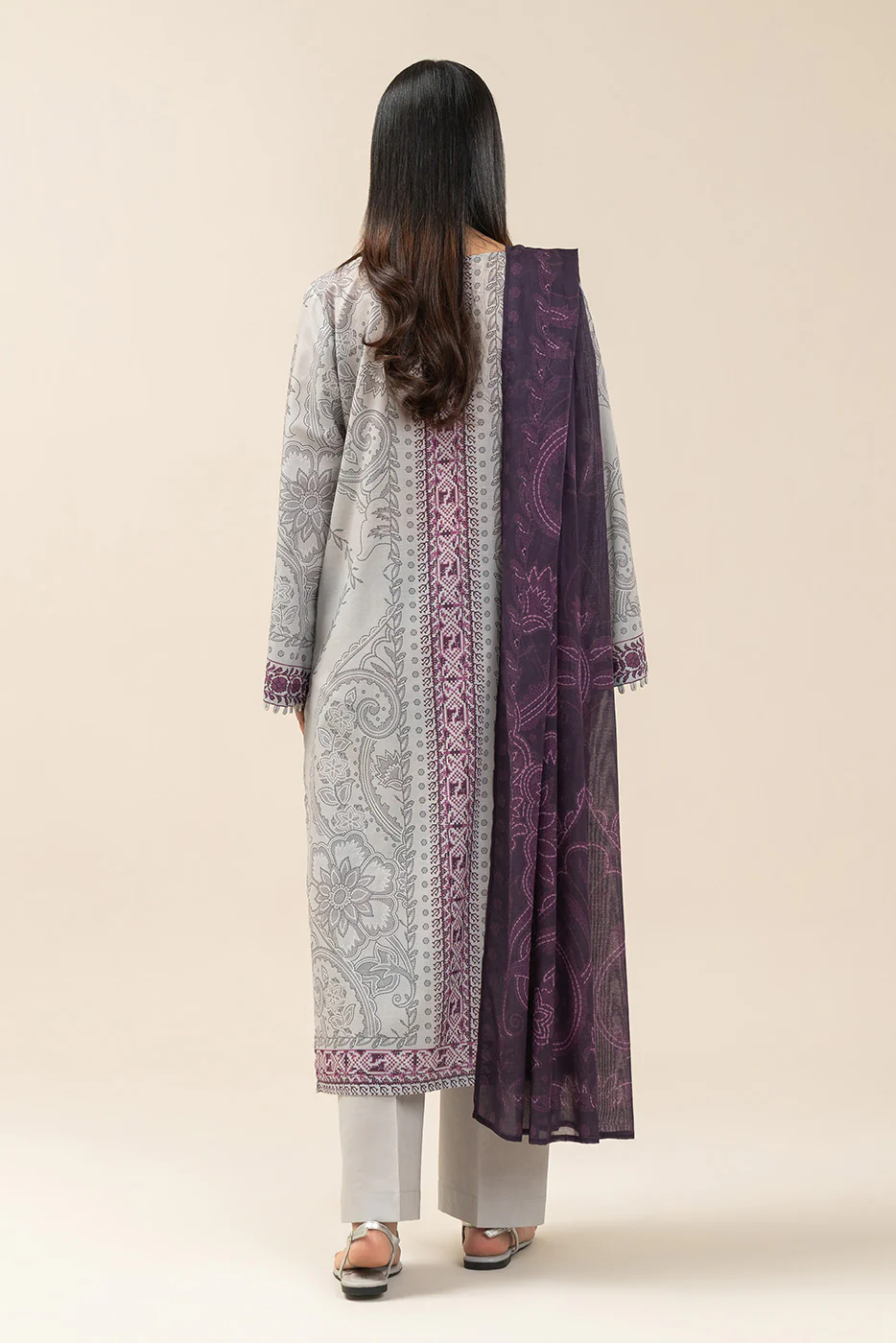 3 PIECE PRINTED LAWN SUIT-ARCANE MAUVE (UNSTITCHED) - Image 3