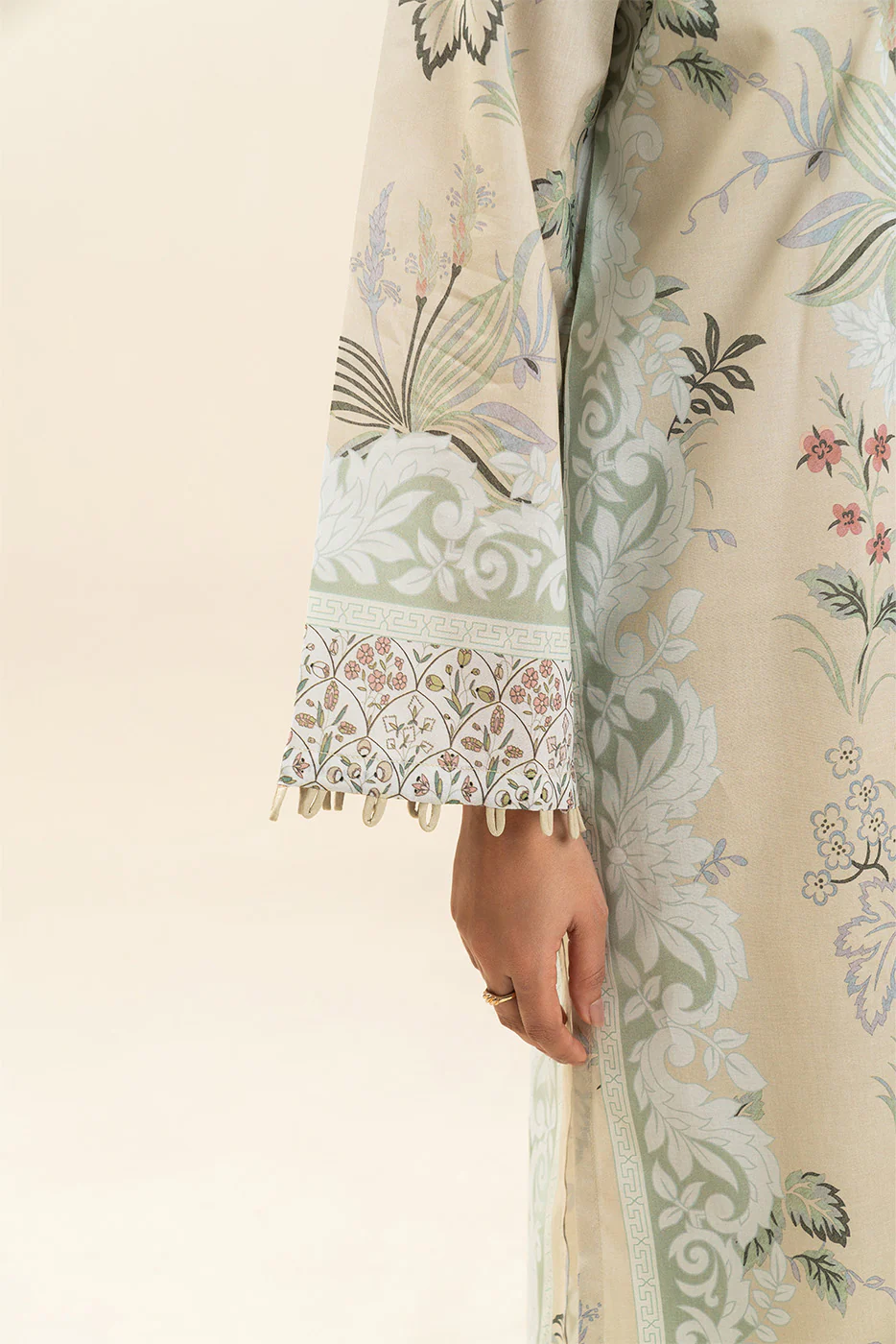 3 PIECE PRINTED LAWN SUIT-LEMON CRÈME (UNSTITCHED) - Image 2