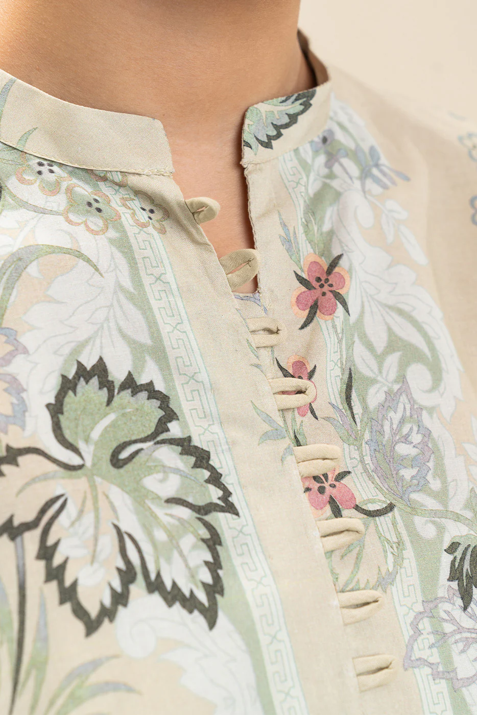 3 PIECE PRINTED LAWN SUIT-LEMON CRÈME (UNSTITCHED) - Image 3
