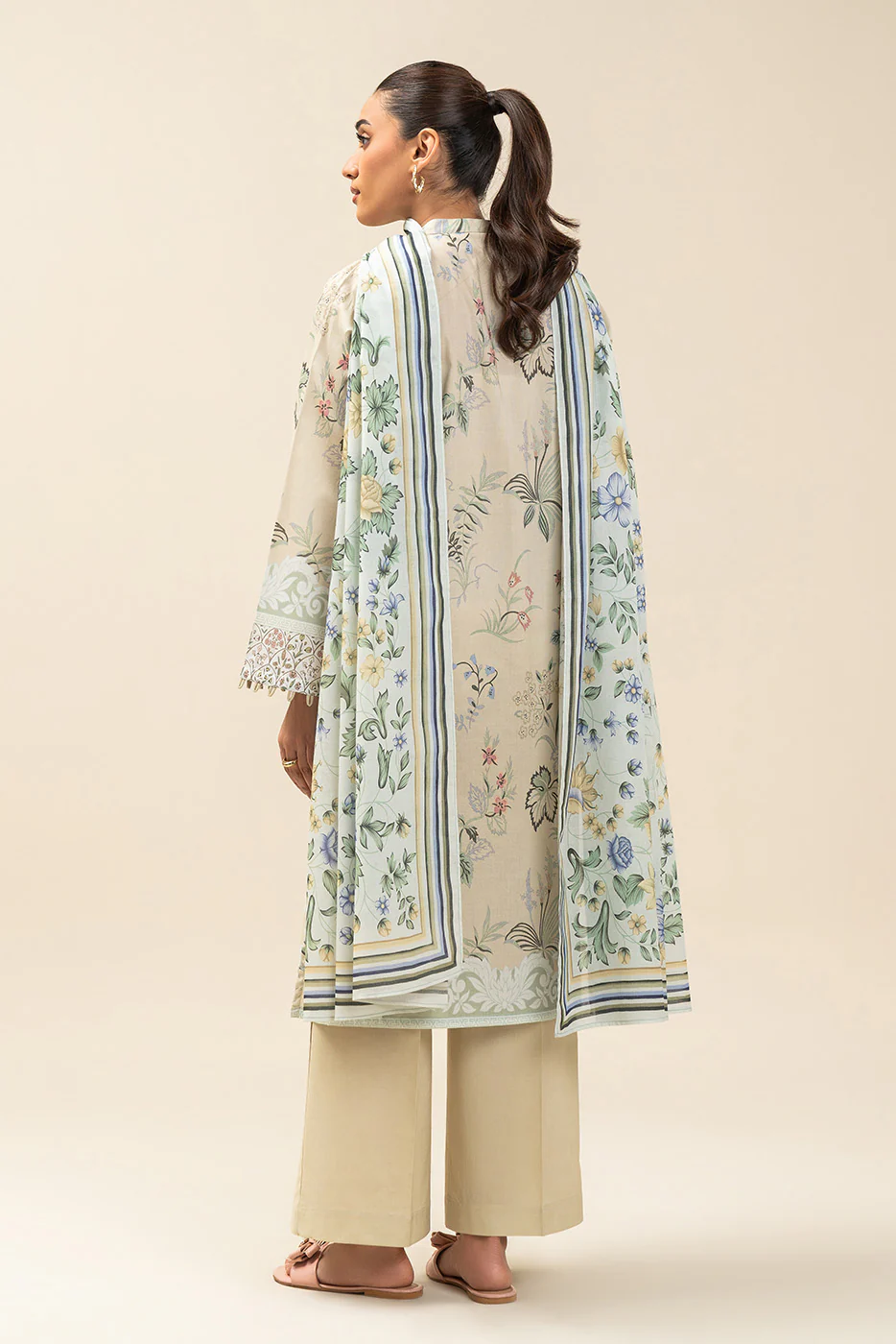 3 PIECE PRINTED LAWN SUIT-LEMON CRÈME (UNSTITCHED) - Image 6