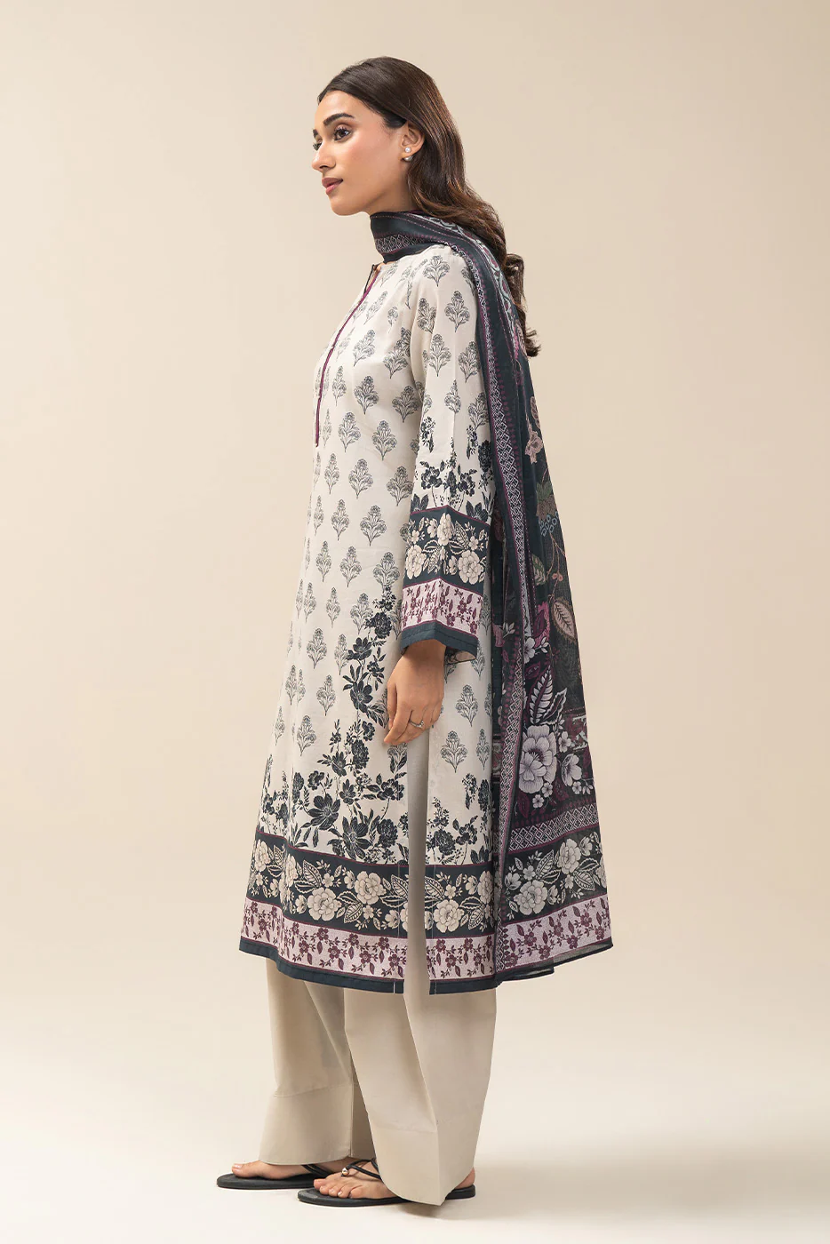 3 PIECE PRINTED LAWN SUIT-WHIMSICAL FLORET SUIT - Image 2