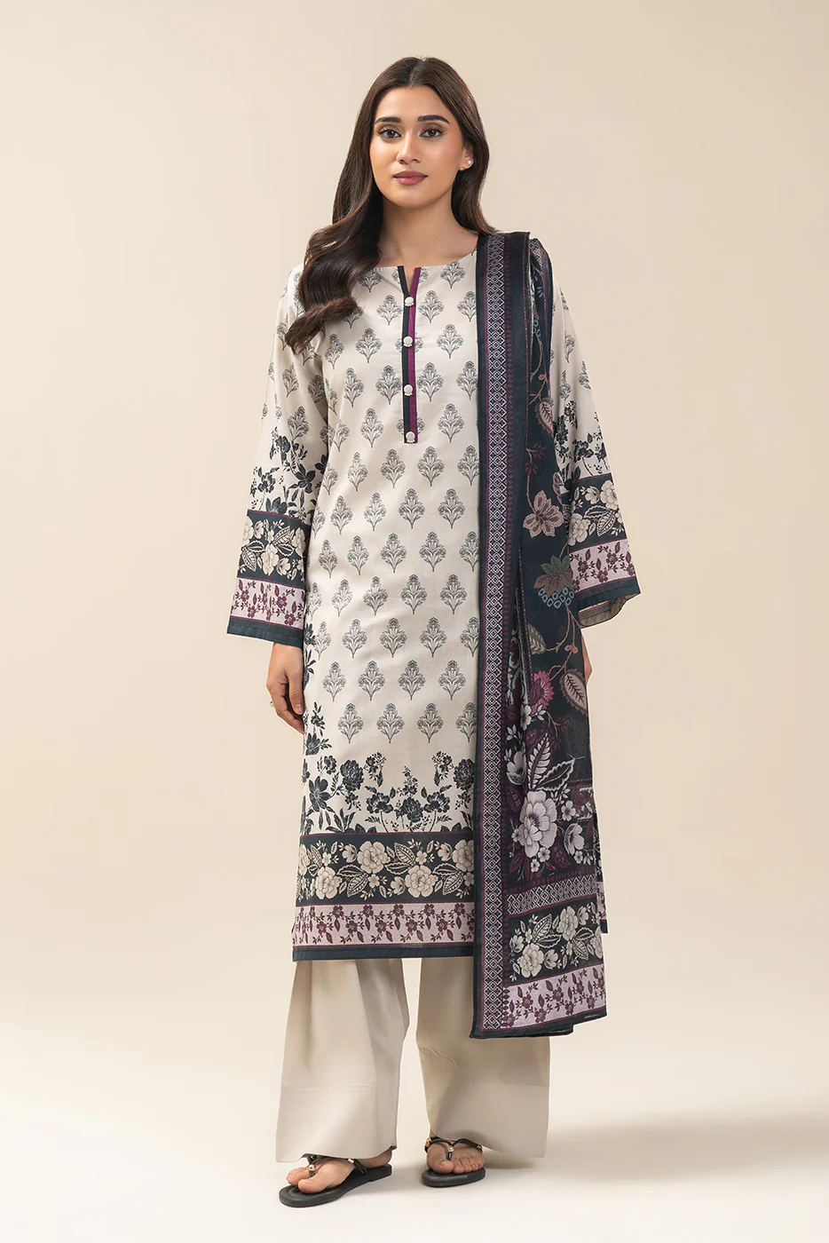 3 PIECE PRINTED LAWN SUIT-WHIMSICAL FLORET SUIT - Image 5