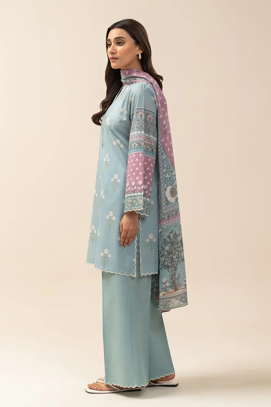 3 PIECE PRINTED LAWN SUIT-GLACIER BLUE (UNSTITCHED) - Image 2