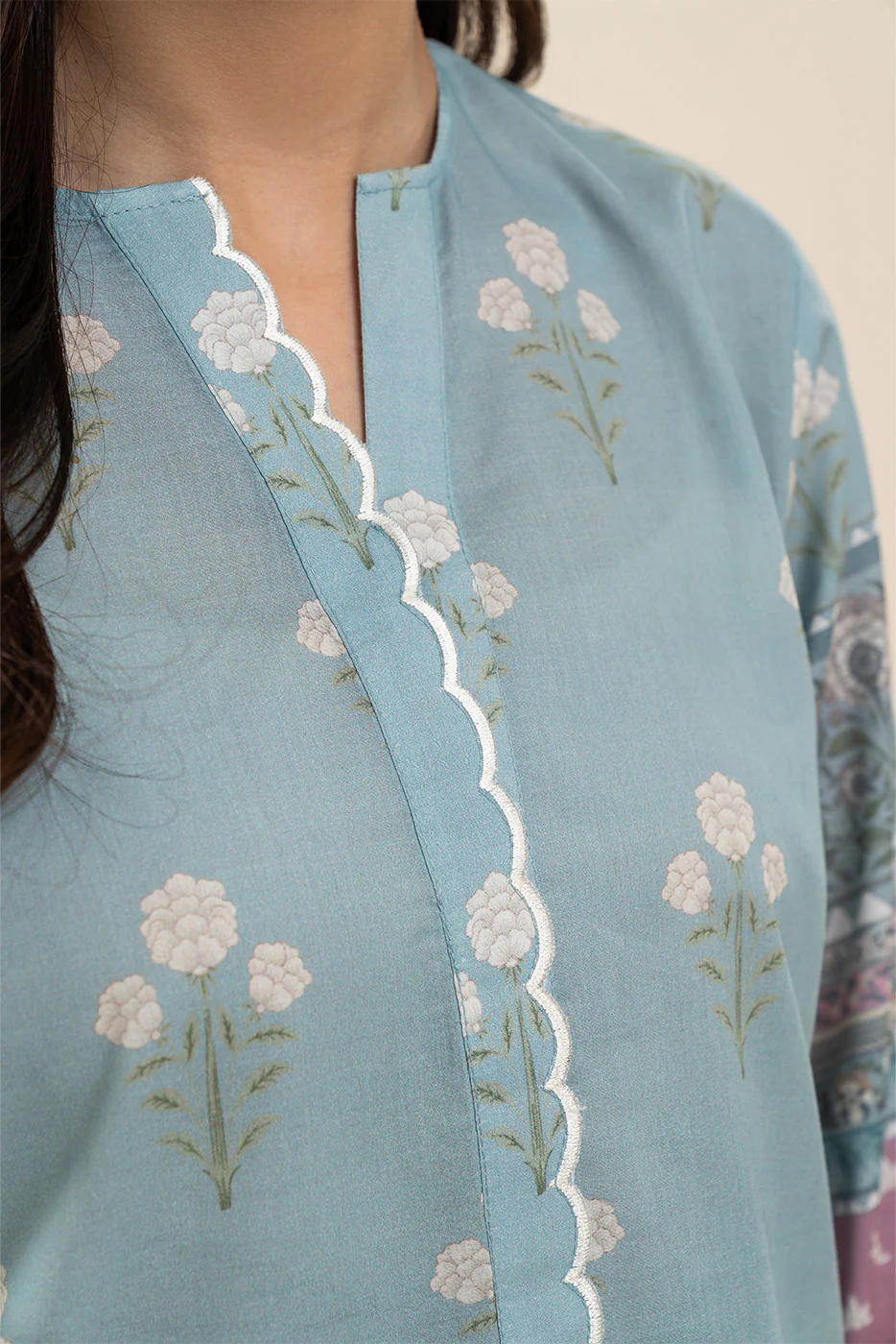 3 PIECE PRINTED LAWN SUIT-GLACIER BLUE (UNSTITCHED) - Image 3