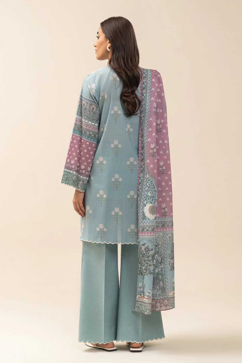 3 PIECE PRINTED LAWN SUIT-GLACIER BLUE (UNSTITCHED) - Image 5