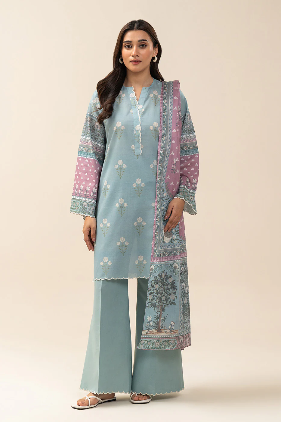 3 PIECE PRINTED LAWN SUIT-GLACIER BLUE (UNSTITCHED) - Image 6