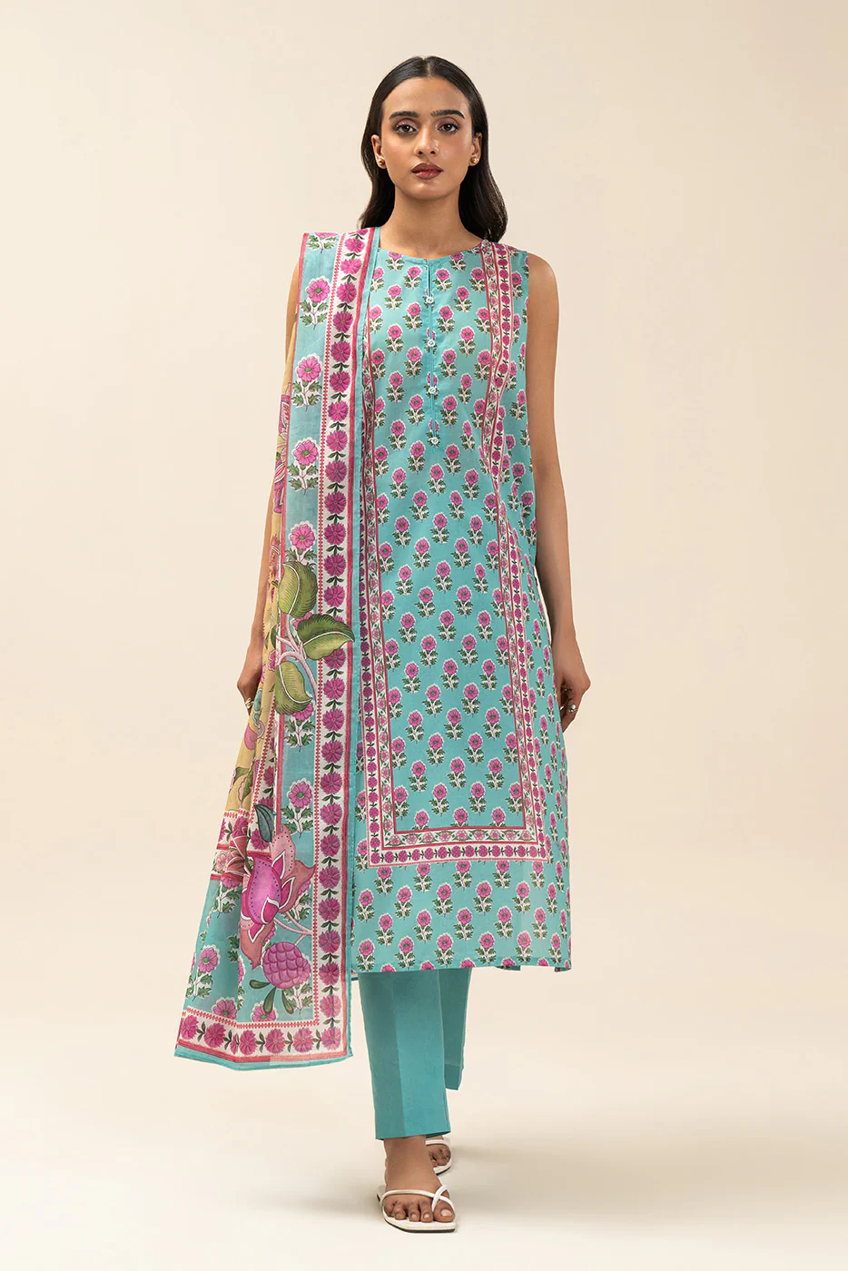 3 PIECE PRINTED LAWN SUIT-CYAN FANTASY (UNSTITCHED) - Image 2