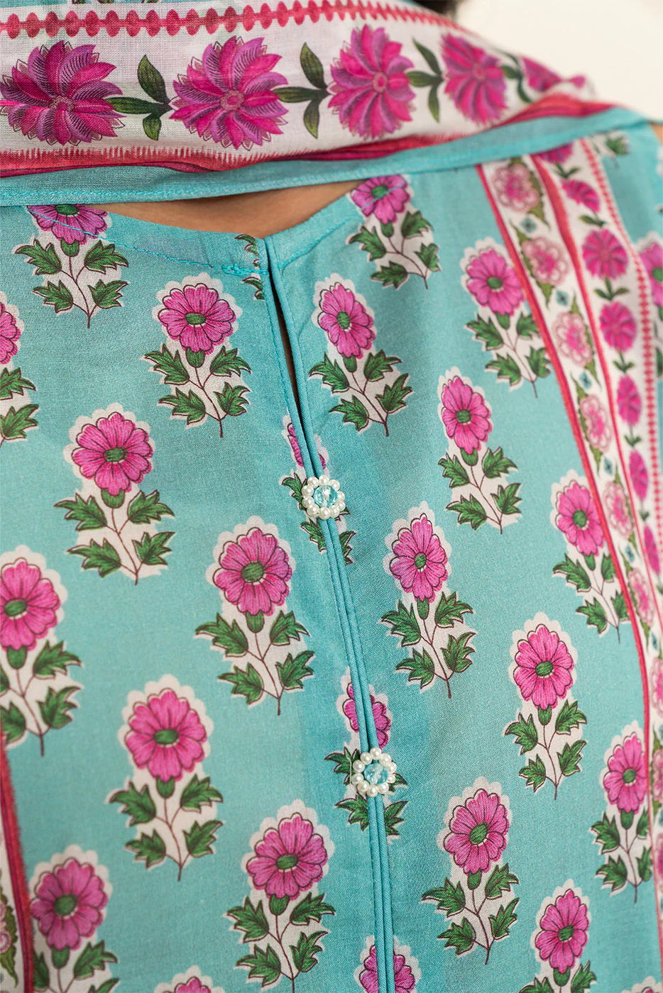 3 PIECE PRINTED LAWN SUIT-CYAN FANTASY (UNSTITCHED) - Image 5