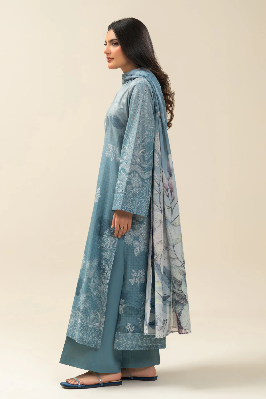 3 PIECE PRINTED LAWN SUIT-LAPIS HILL (UNSTITCHED) - Image 4