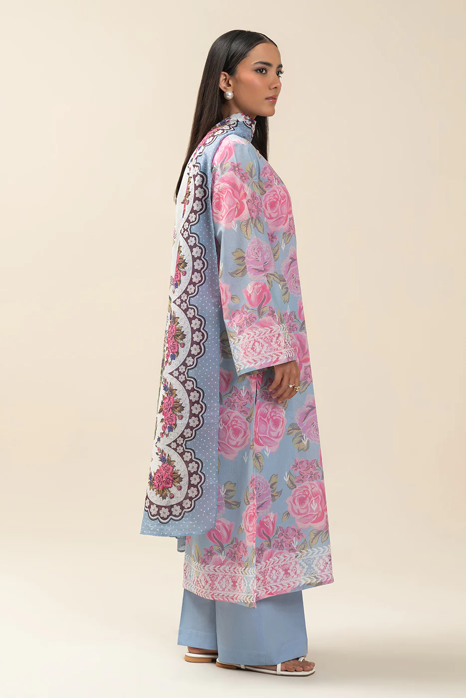 3 PIECE PRINTED LAWN SUIT-ROSETTE HEM (UNSTITCHED) - Image 3