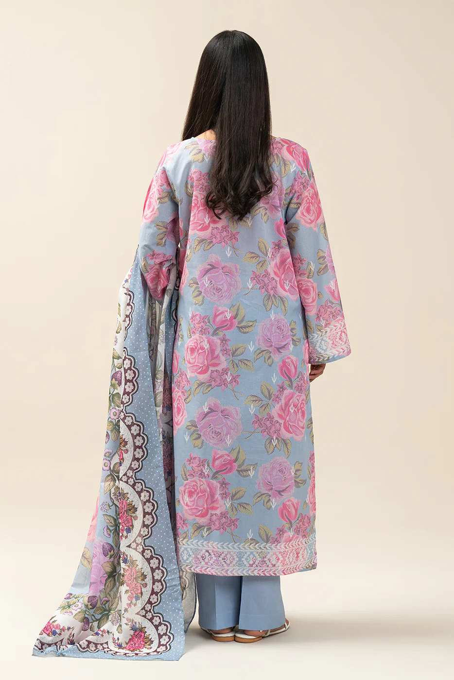 3 PIECE PRINTED LAWN SUIT-ROSETTE HEM (UNSTITCHED) - Image 4