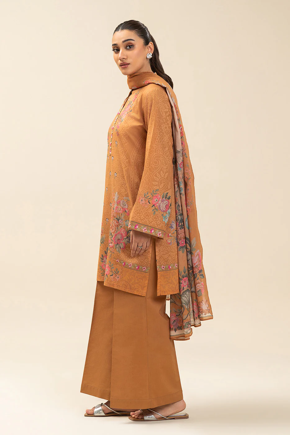 3 PIECE PRINTED LAWN SUIT-FALL FLORE (UNSTITCHED) - Image 2