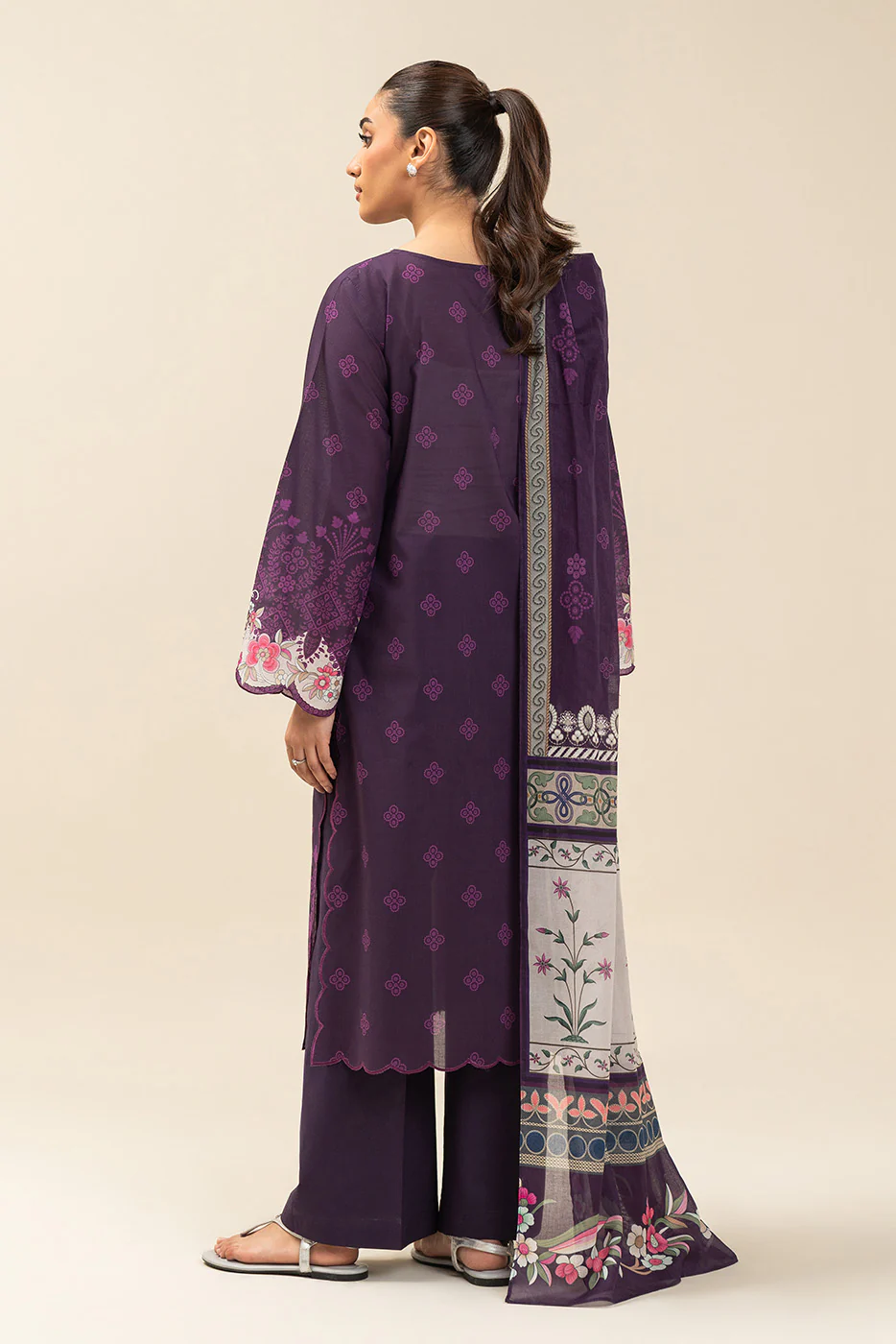 3 PIECE PRINTED LAWN SUIT-PLUM NOIR (UNSTITCHED) - Image 5