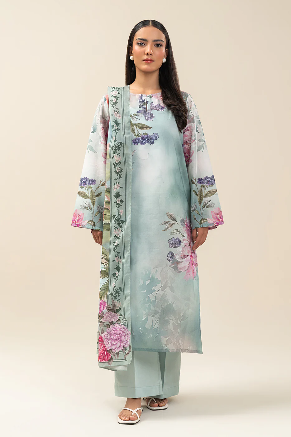 3 PIECE PRINTED LAWN SUIT-MINTY BREEZE (UNSTITCHED) - Image 2