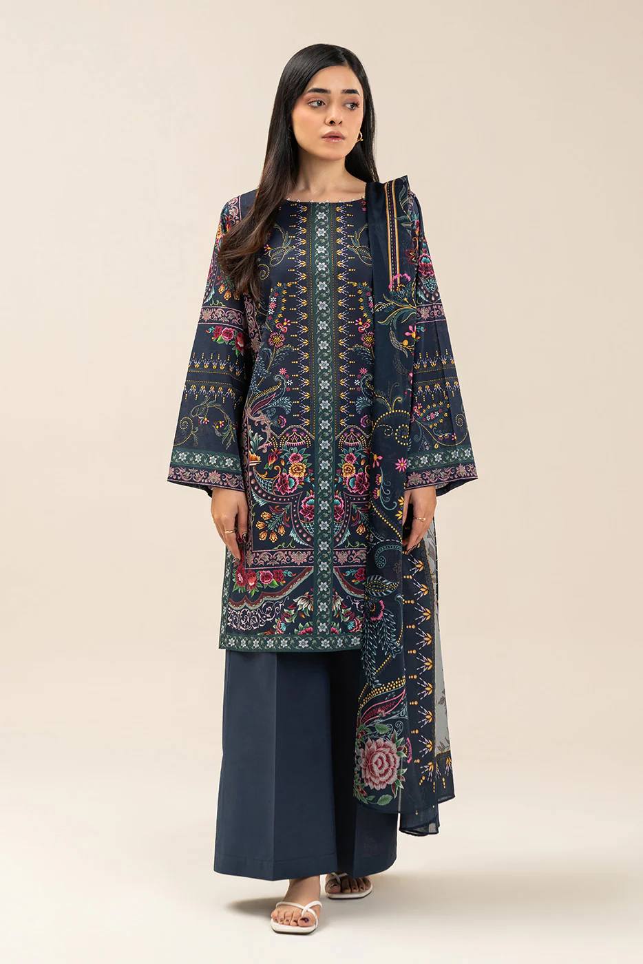 3 PIECE PRINTED LAWN SUIT-ECLECTIC ROSE (UNSTITCHED) - Image 2