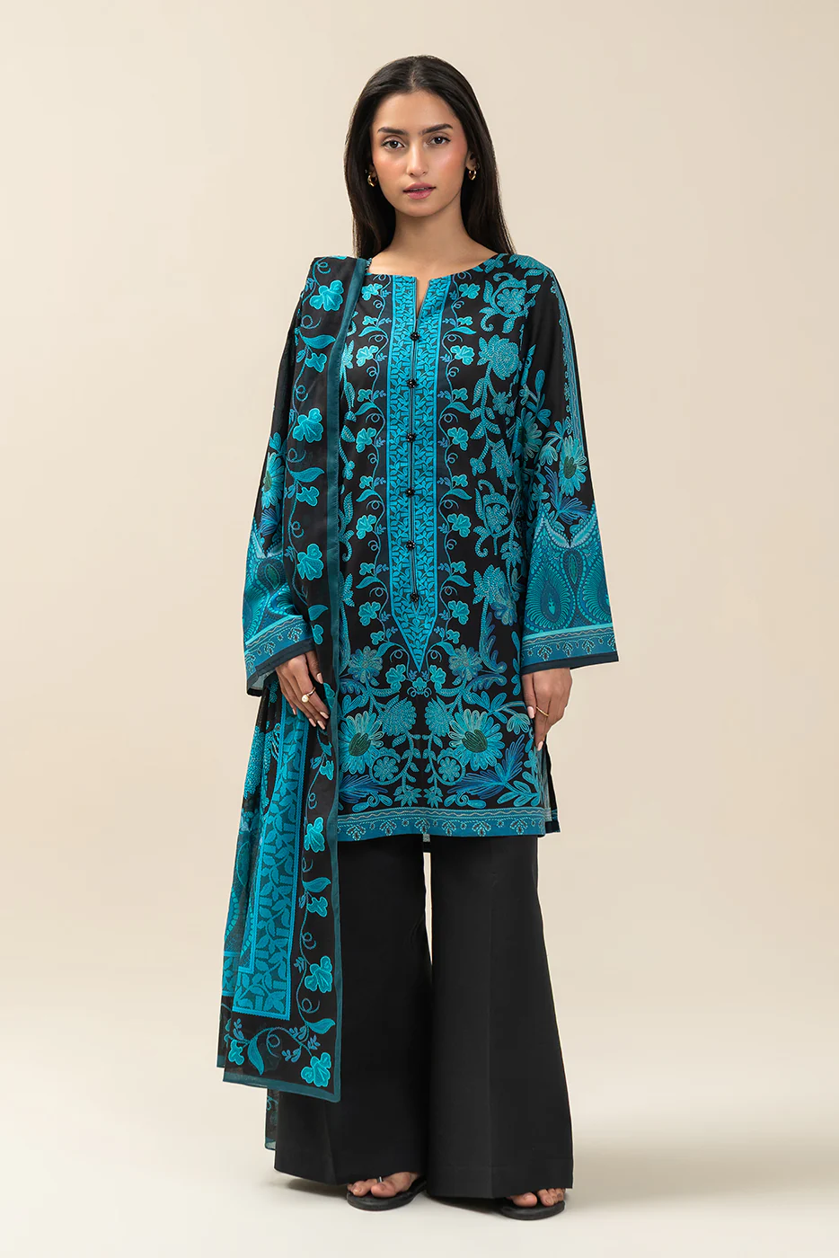 3 PIECE PRINTED LAWN SUIT-MIDNIGHT RAVEN (UNSTITCHED) - Image 2
