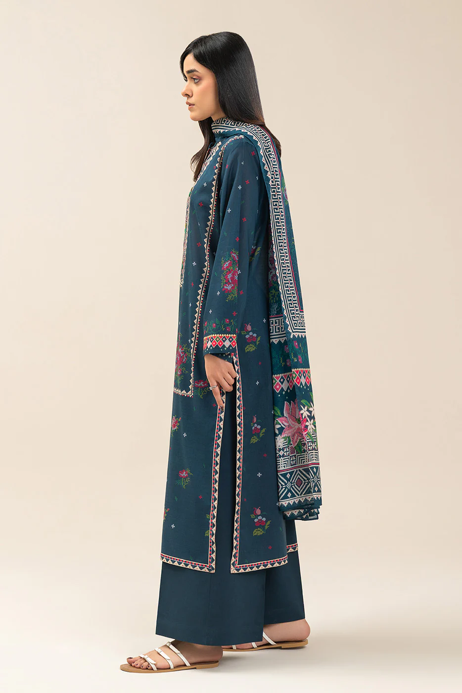 3 PIECE PRINTED LAWN SUIT-REGALE BLUE (UNSTITCHED) - Image 4